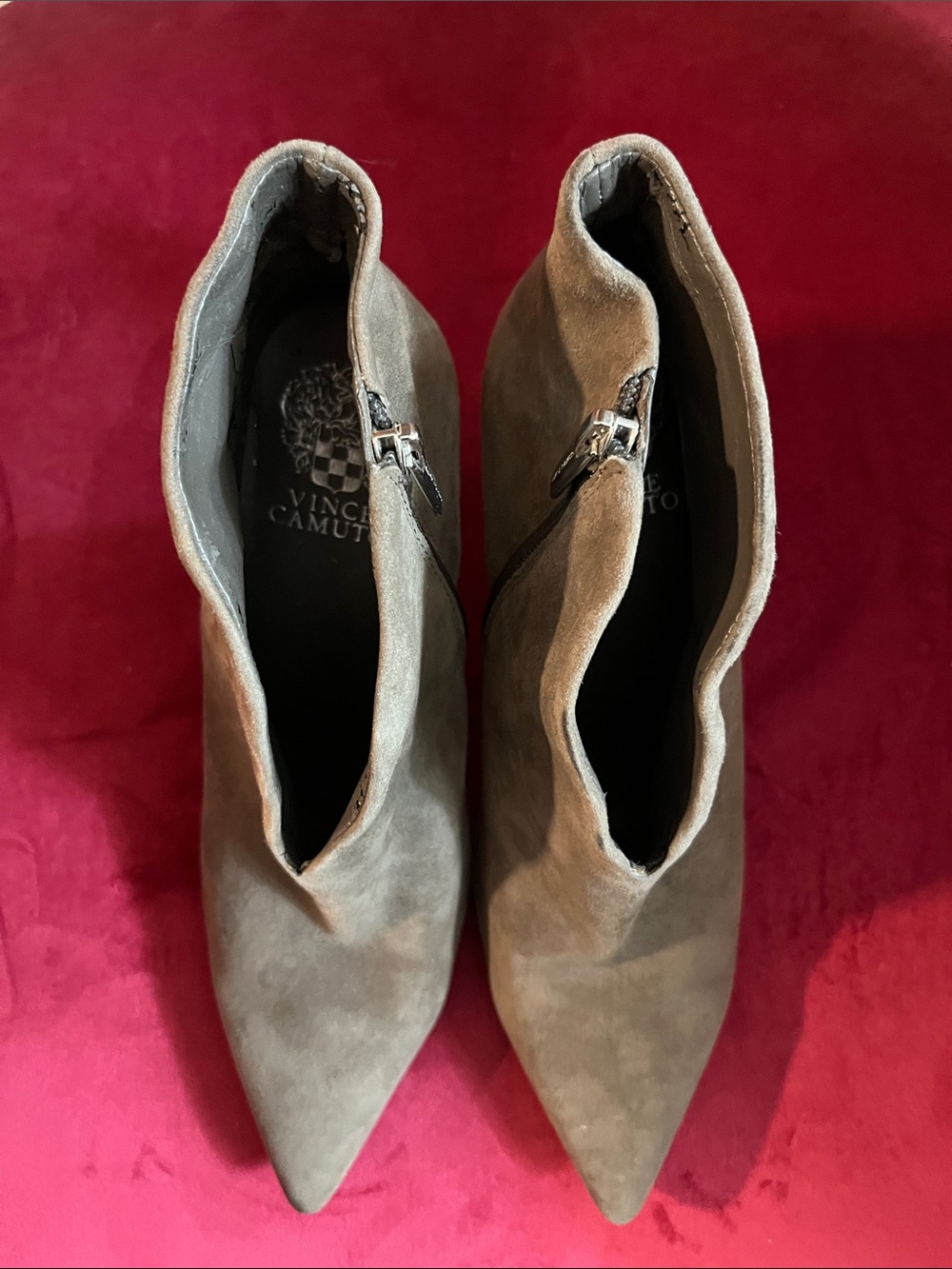Vince Camuto Taupe Suede Pointed Toe Ankle Booties